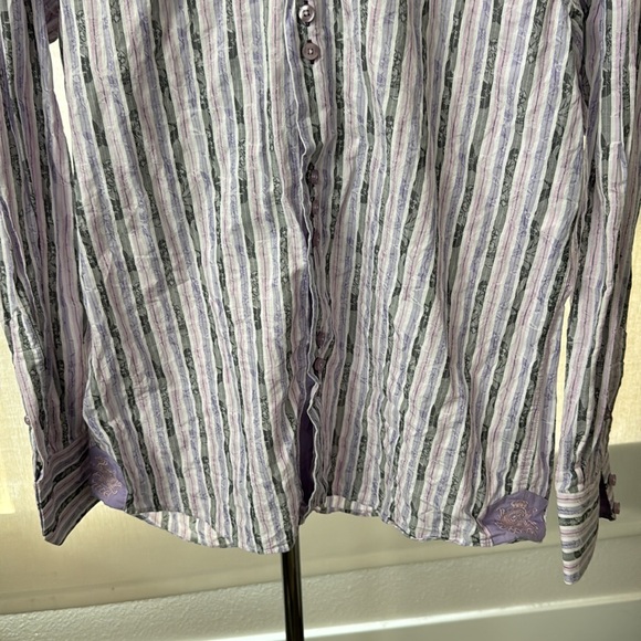 COOGI Luxe EUC Men’s Purple, Lavender, White and Gray Stripped Shirt - Picture 6 of 17